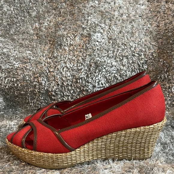 NWOT- Merona Wenda Peep toe Wicker Style Wedges Heels - Picture 6 of 11